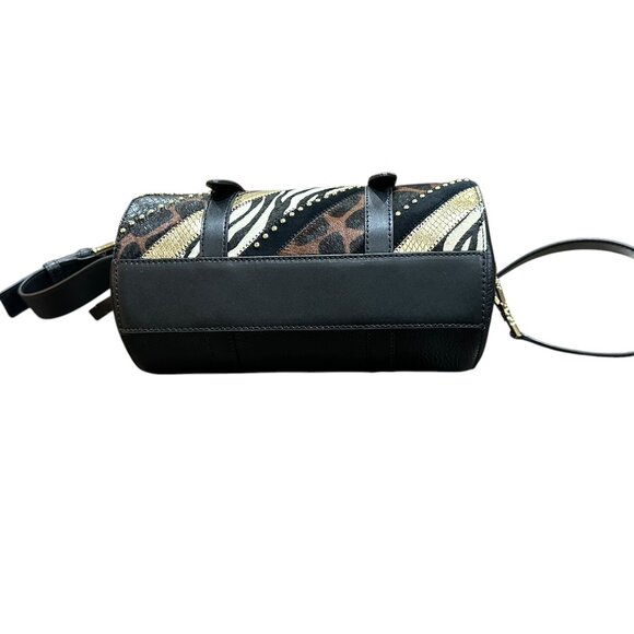 Michael Kors Stanton Patchwork Leather Studded Med Barrel Bag Cross Body Animal - Picture 6 of 10